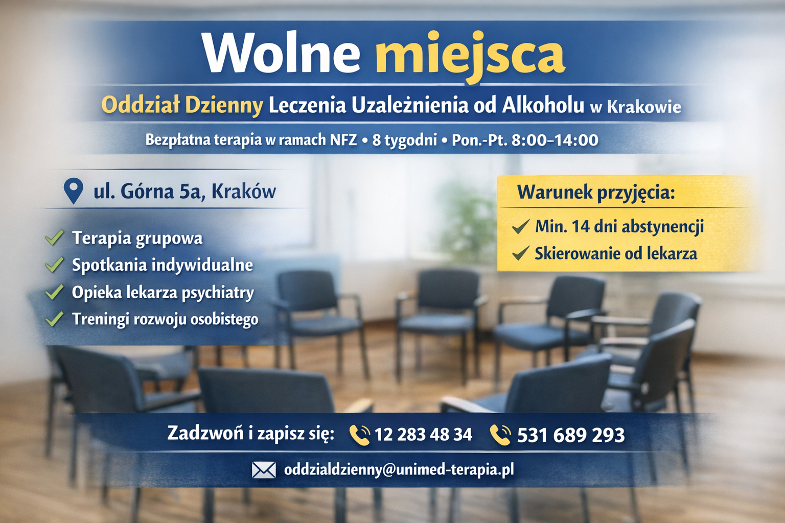  Wolne miejsca – Oddział Dzienny Leczenia Uzależnienia od Alkoholu (NFZ) Jeśli Ty lub k...